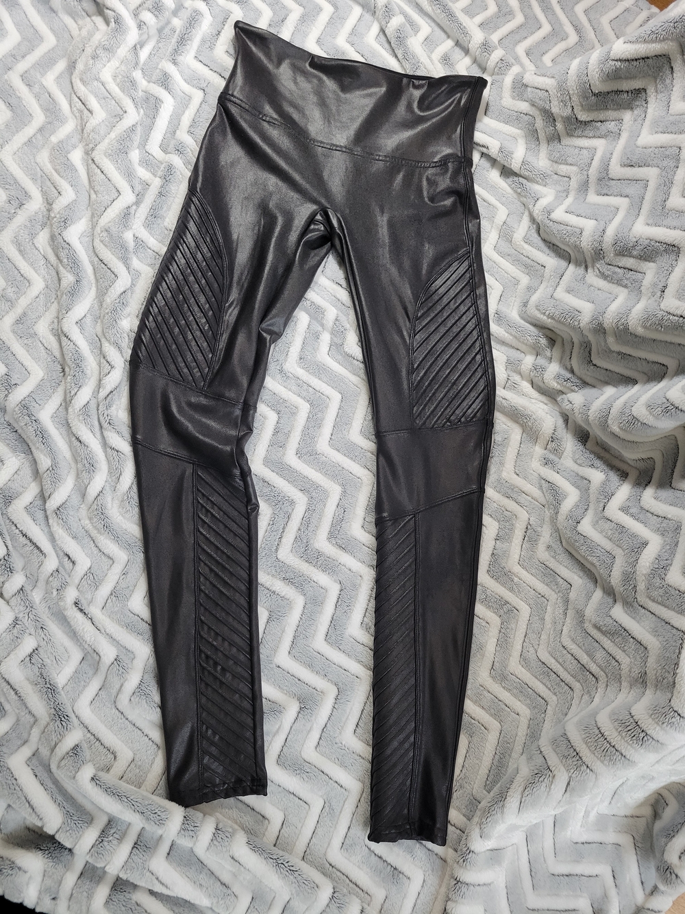 SPANX Black Faux Leather Leggings. Moto
